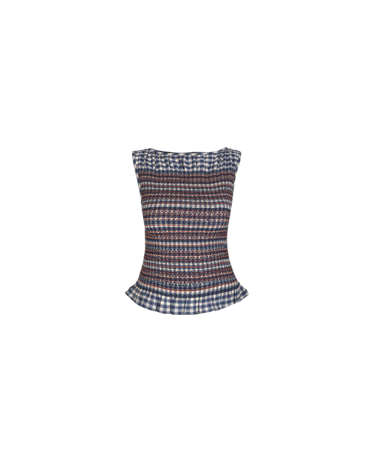 ANASTASIA TANK NAVY ORANGE TARTAN