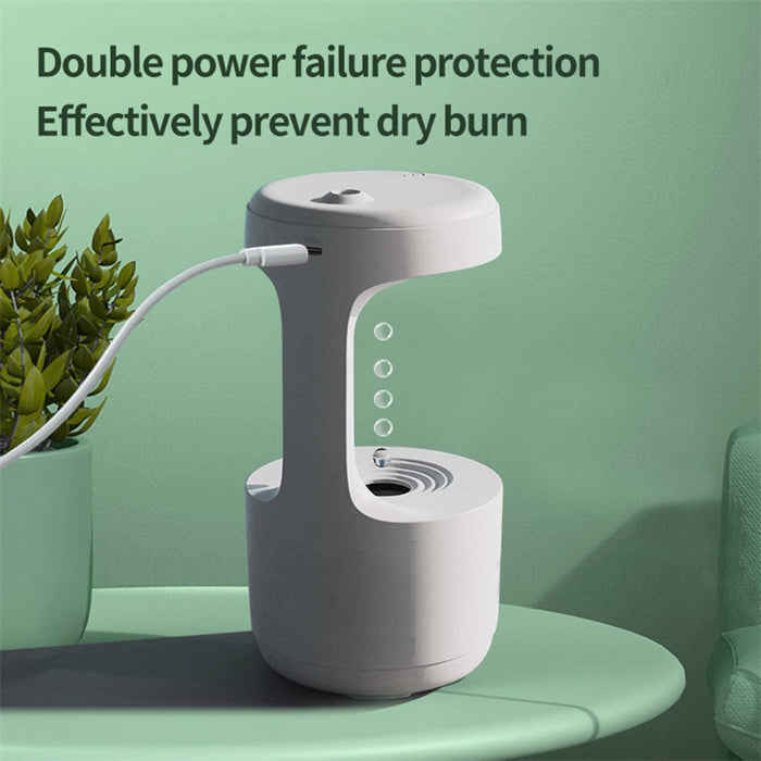 Desktop humidifier product view showing the unit and water-drop display for shoppers comparing visible details before buying.