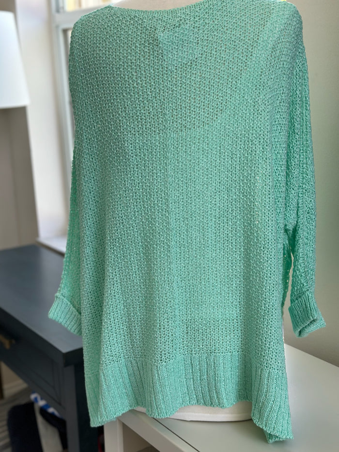 back of mint Anya sweater
