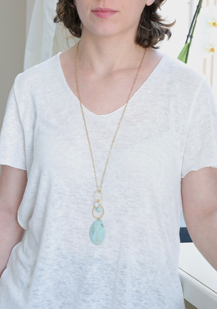 Aragonite Long Necklace in matte gold