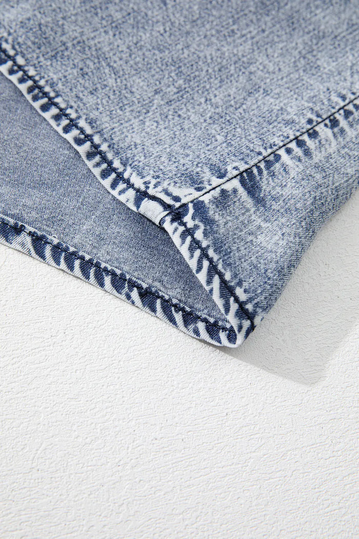Ashleigh Blue Ruffled Shirred Neckline Sleeveless Denim Tank Top - Tops/Vest Tops