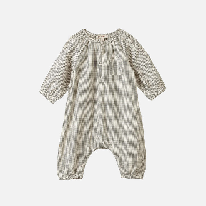 Baby Handloomed Cotton Populus Romper - Black Micro Check