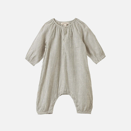 Baby Handloomed Cotton Populus Romper - Black Micro Check