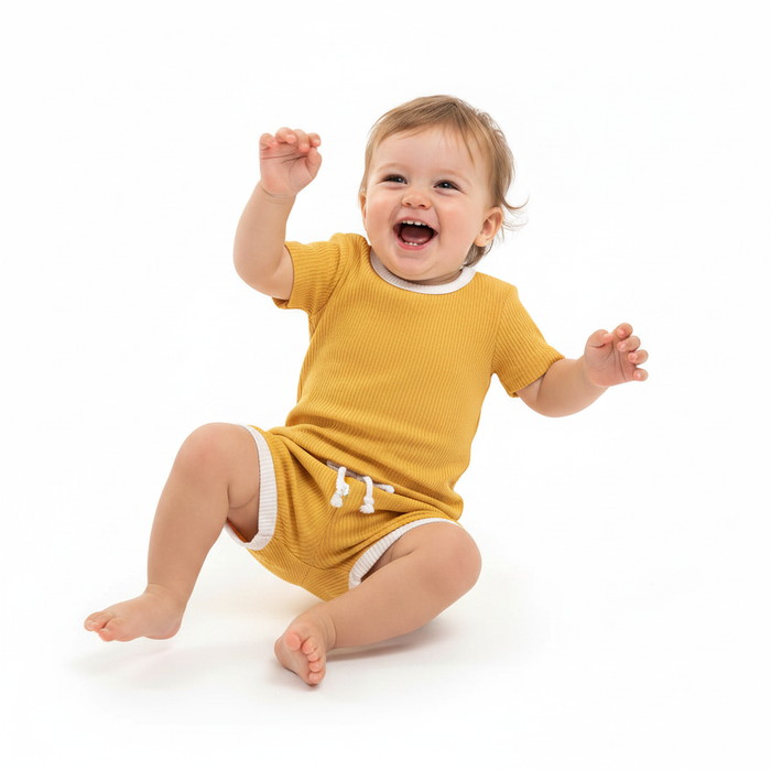 Infant cotton outfit with matching top and pants in warm chestnut for soft everyday baby comfort and play