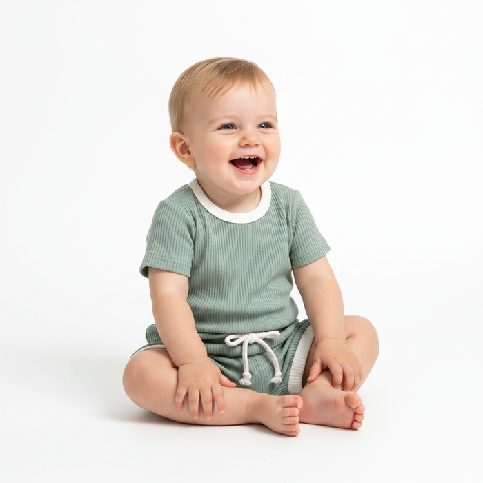 Baby two-piece clothing set with diagonal closure and soft breathable cotton for everyday toddler outfits