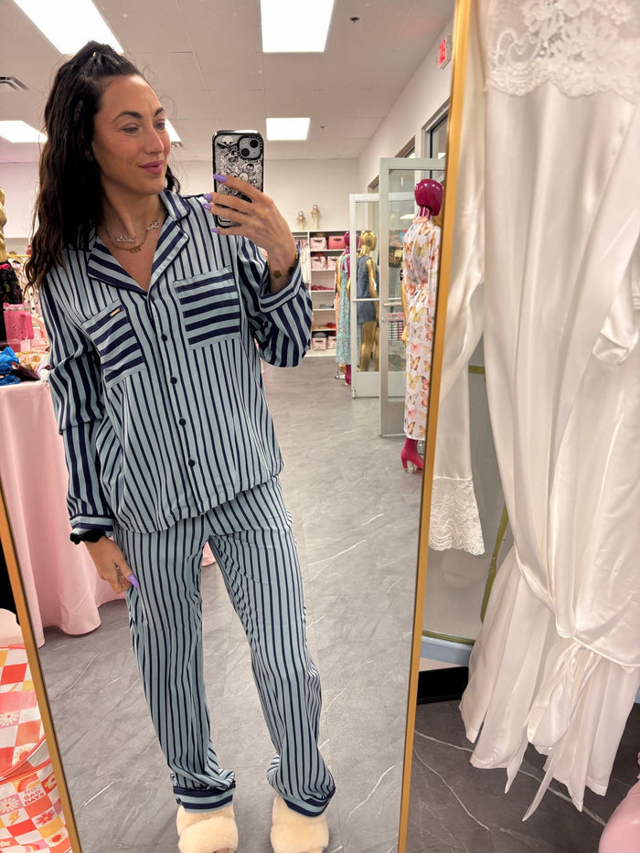 Bamboo Boyfriend Striped PJ Set - Blue - Intimate Whispers