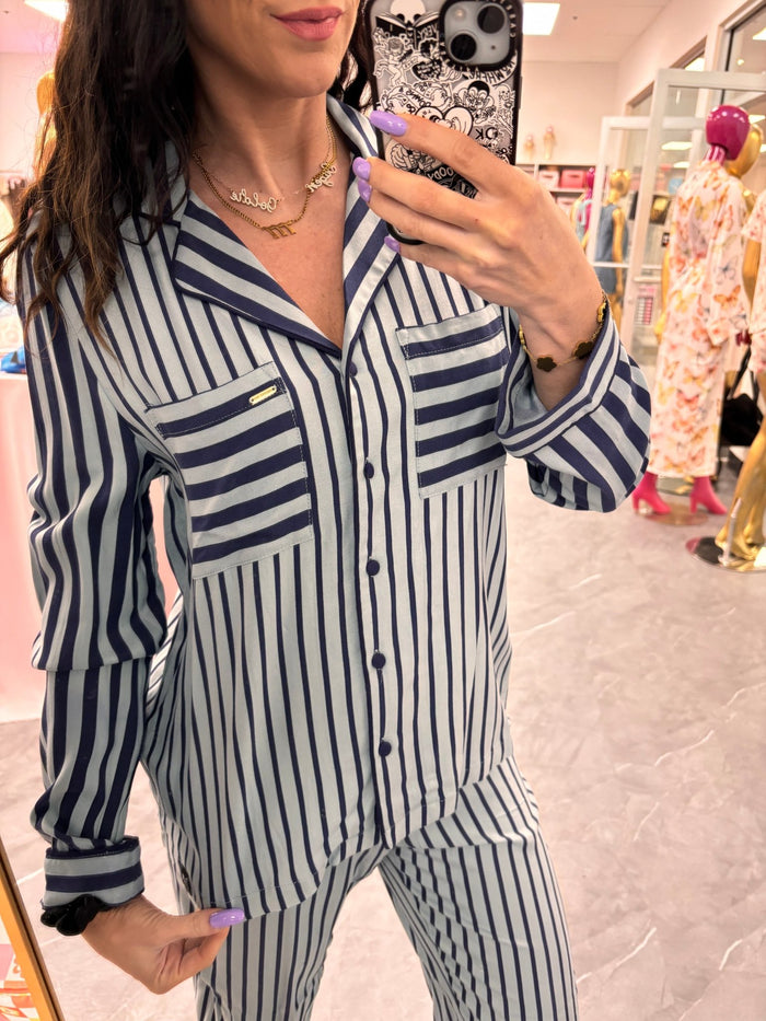 Bamboo Boyfriend Striped PJ Set - Blue - Intimate Whispers