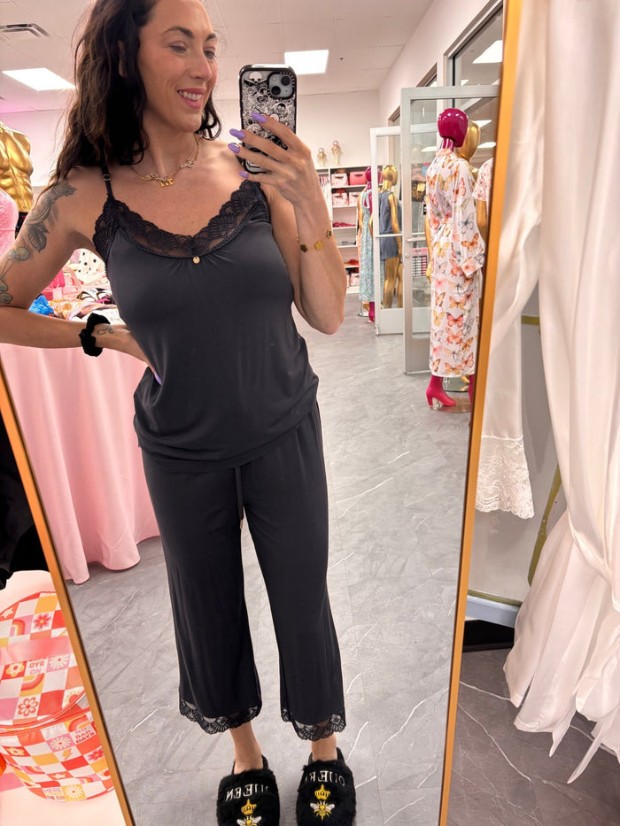 Bamboo Lace PJ Set in Raven - Intimate Whispers