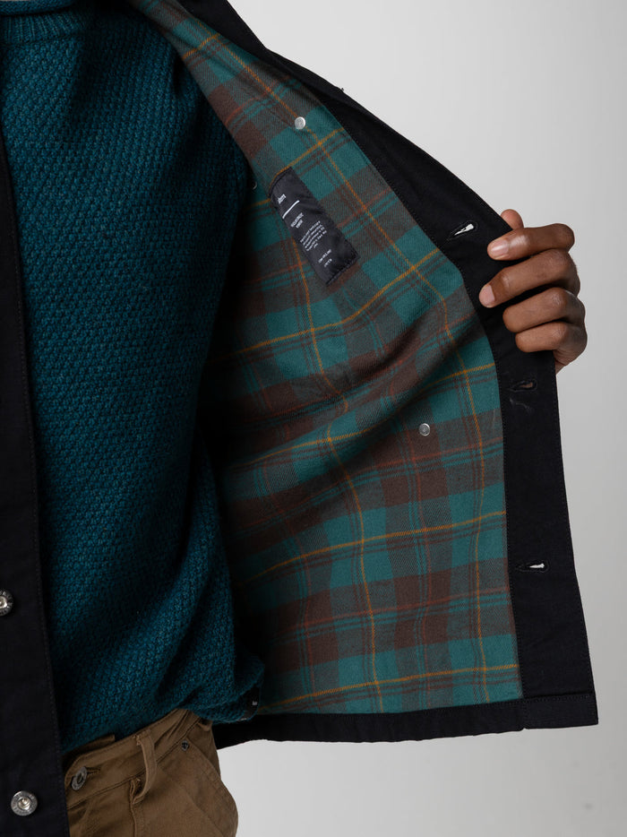 Basset Flannel Lined Jacket - Black/Deep Sea Check