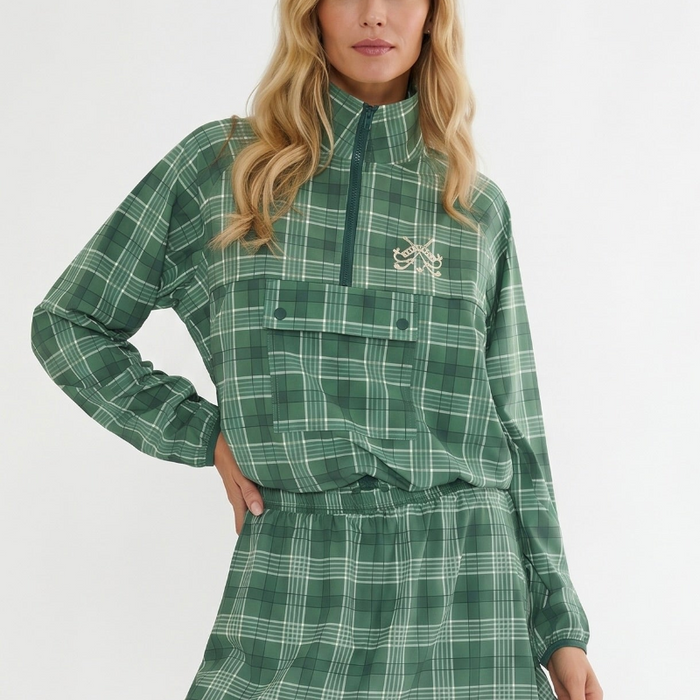 Beach Riot Atticus Pullover Jacket - Fairway Plaid Green