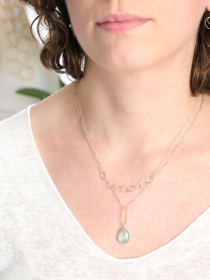 Big Sky Aquamarine nh Necklace with silver layering necklace