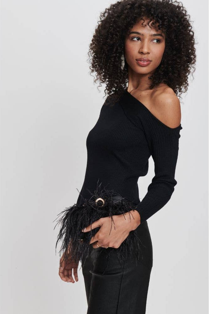 Style the Black Harlow Feather Evening Bag exclusively at Born To Glam