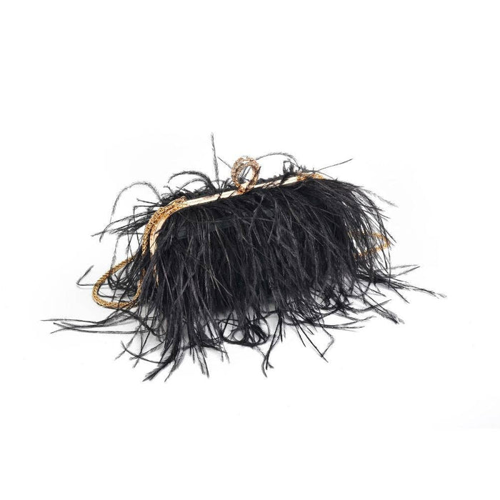Style the Black Harlow Feather Evening Bag exclusively at Born To Glam