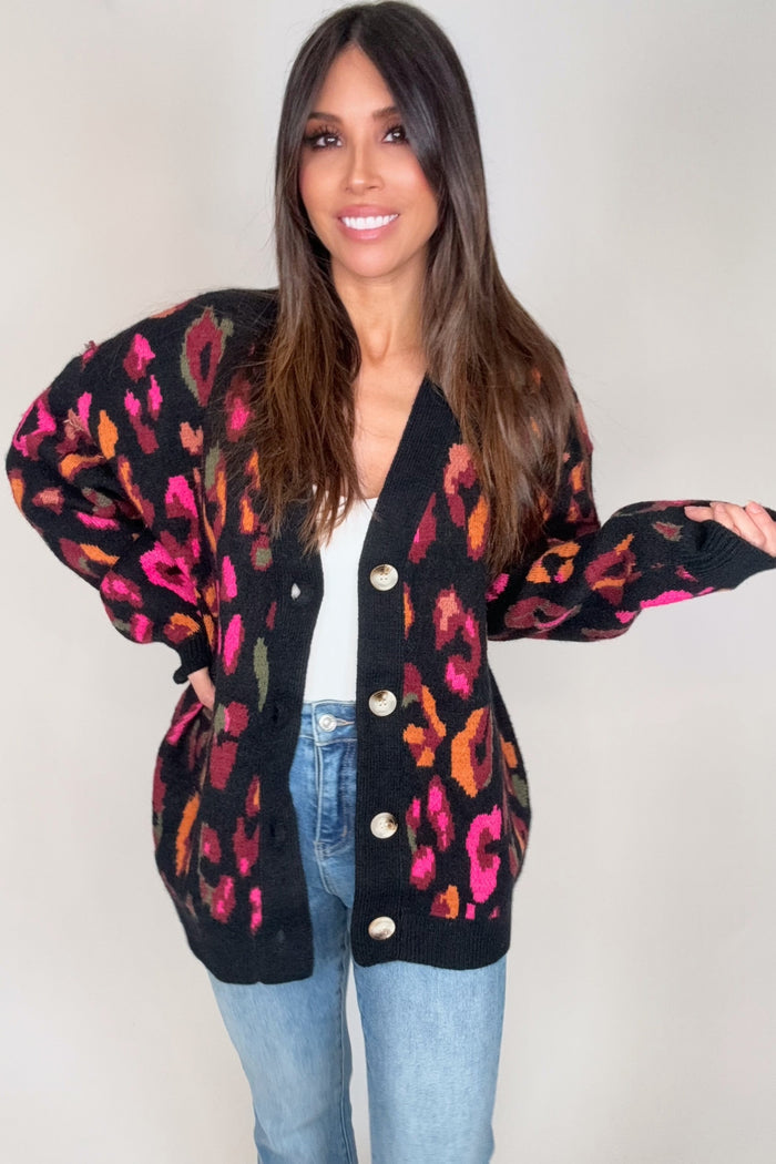 Style the Black Leopard Print Oversized Sweater exclusively at Born To Glam