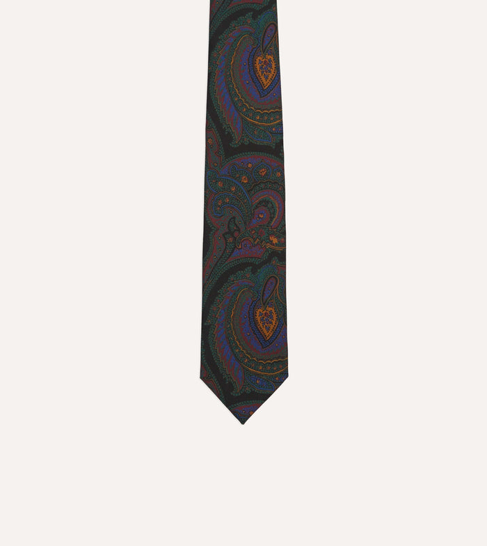 Black Paisley Print Madder Silk Self-Tipped Tie