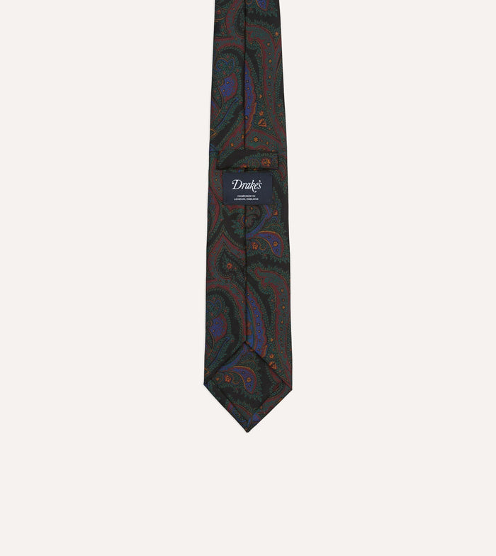 Black Paisley Print Madder Silk Self-Tipped Tie