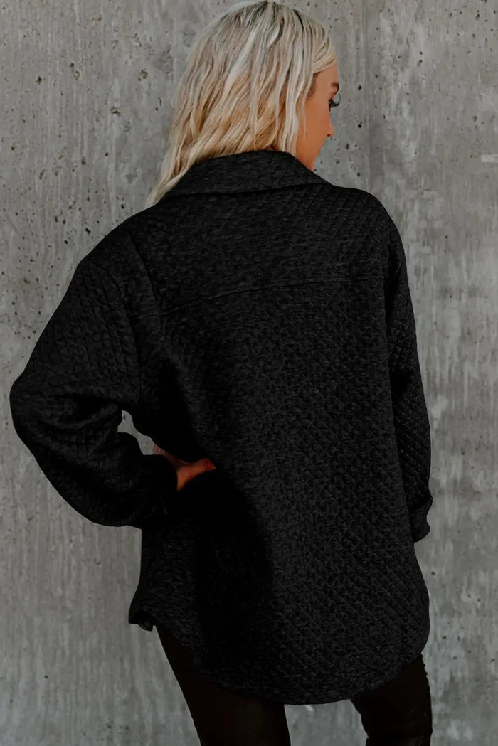 Black Retro Quilted Flap Pocket Button Shacket - Tops/Blouses & Shirts