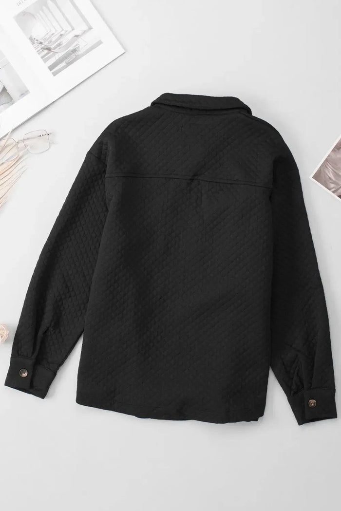 Black Retro Quilted Flap Pocket Button Shacket - Tops/Blouses & Shirts