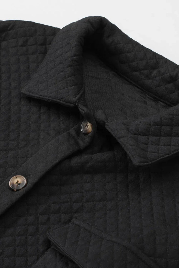 Black Retro Quilted Flap Pocket Button Shacket - Tops/Blouses & Shirts