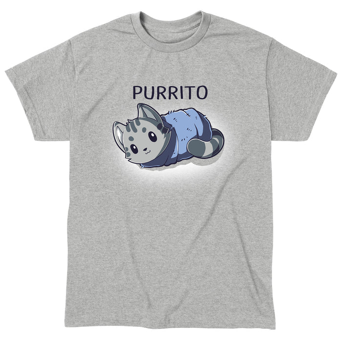 Classic Cotton T-shirt_TeeTurtle heather gray Blanket Purrito t-shirt featuring a gray cat wrapped in a blanket.