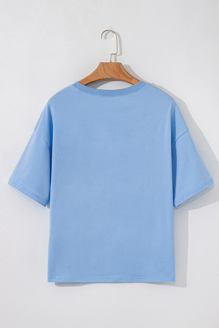 Blue Flag Bow Graphic Crewneck Tee - Tops/Tops & Tees
