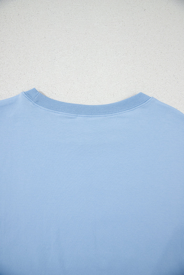 Blue Flag Bow Graphic Crewneck Tee - Tops/Tops & Tees