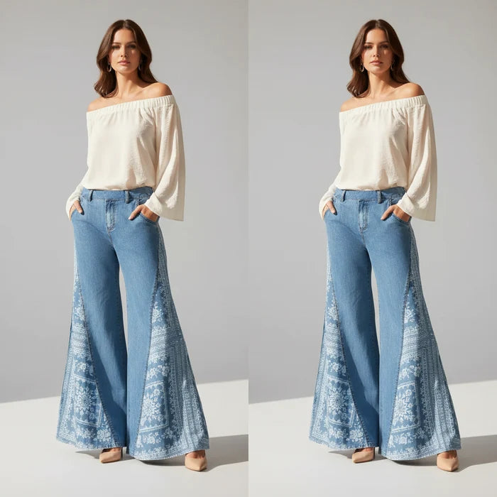 Women's bohemian wide leg pants with high waist and full-length silhouette