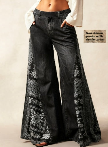Women's high waist boho pants styled in a full-length outfit