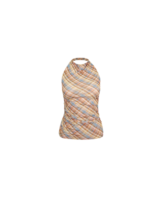 BOUNCE MESH HALTER TOP YELLOW TARTAN
