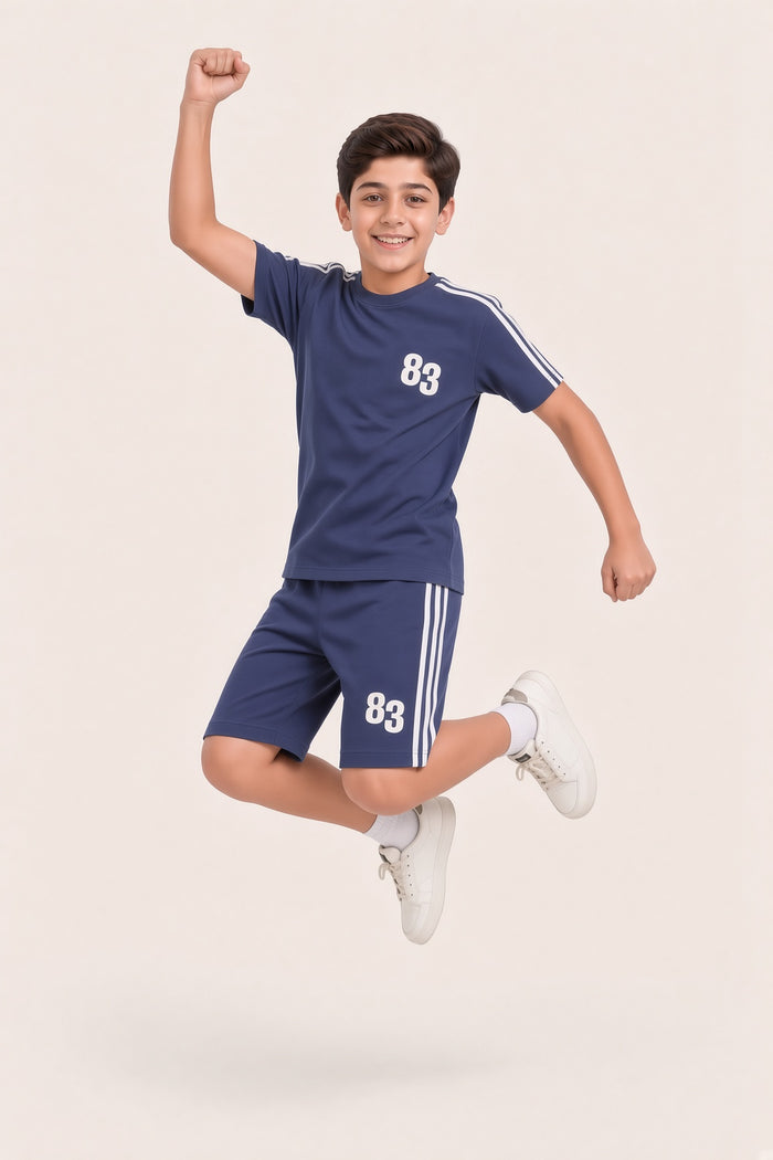 Boys Premium Lilac Printed Waffle Knit Shorts Set