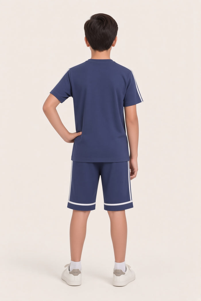 Boys Premium Lilac Printed Waffle Knit Shorts Set