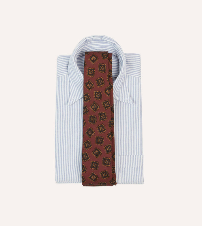 Brown Jumbled Tile Print Wool-Silk Self Tipped Tie