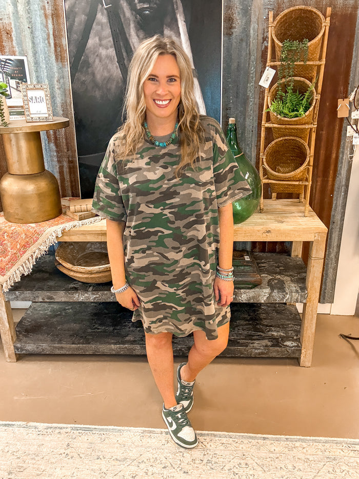 CAMO WASHED T-SHIRT DRESS