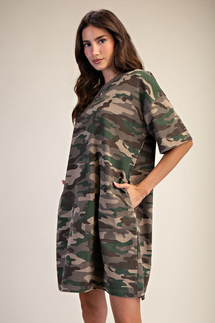 CAMO WASHED T-SHIRT DRESS