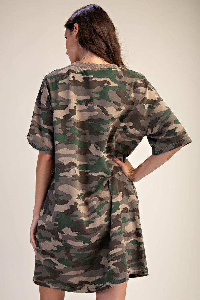 CAMO WASHED T-SHIRT DRESS