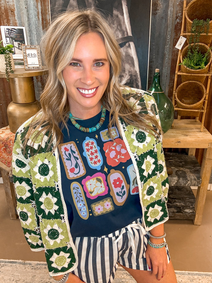 CAPRI CARDI, OLIVE MULTI