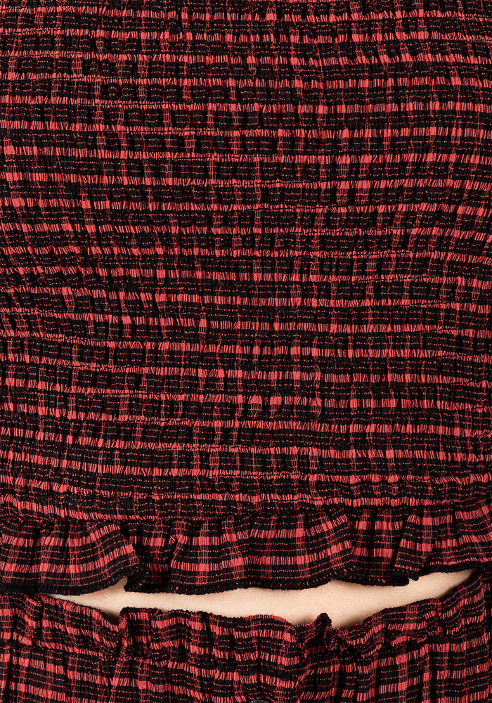 Carmine Textured Check Crop Top
