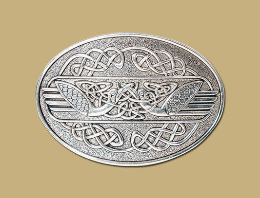 Celtic Birds Polished Silver Finish Belt Buckle