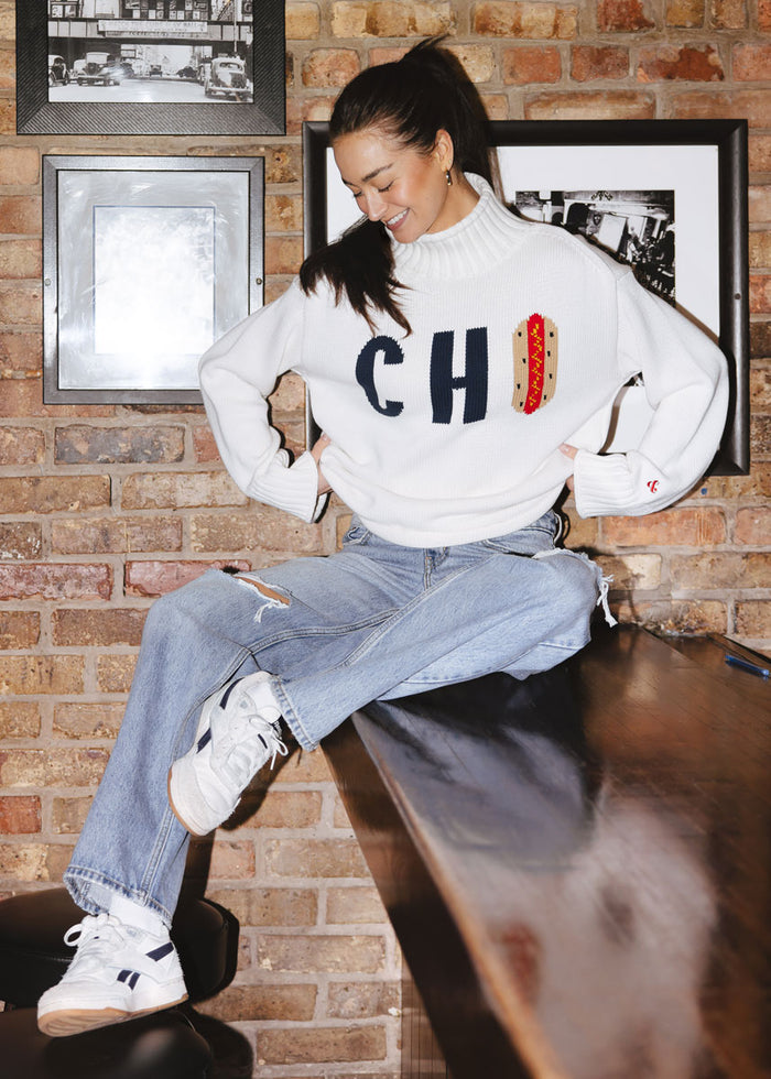 Chi Hot Dog Mock Neck Sweater - Ivory
