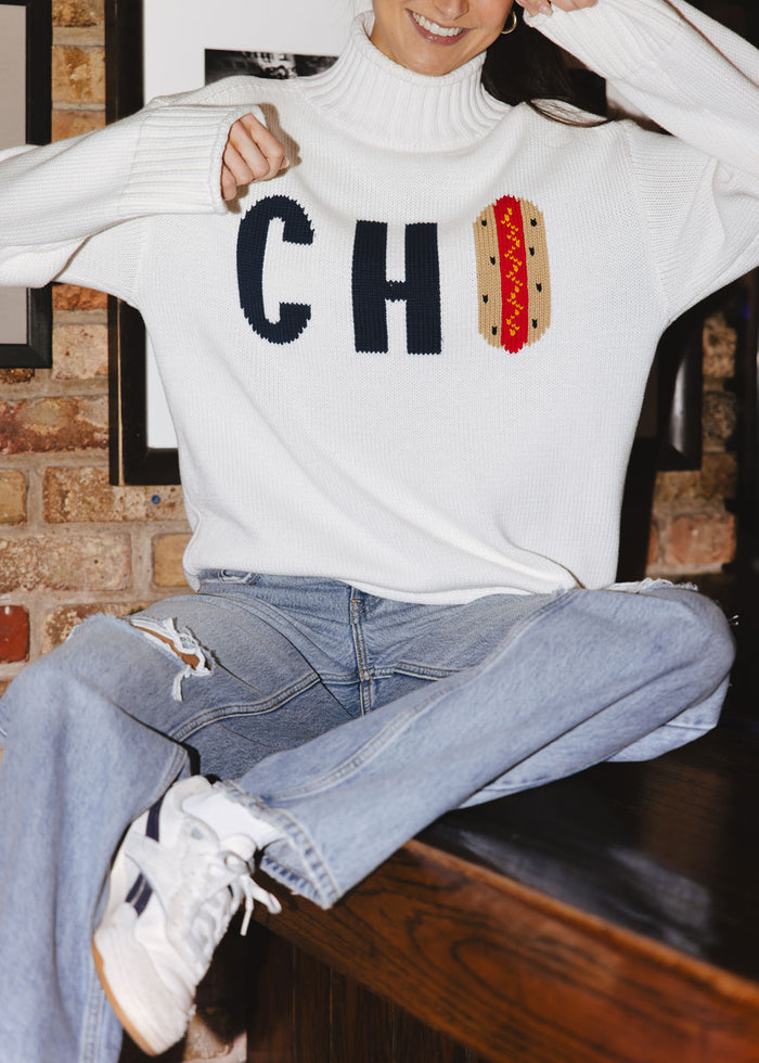 Chi Hot Dog Mock Neck Sweater - Ivory