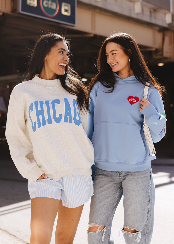 Chicago Mock Neck Sweatshirt - Heather Grey & Blue