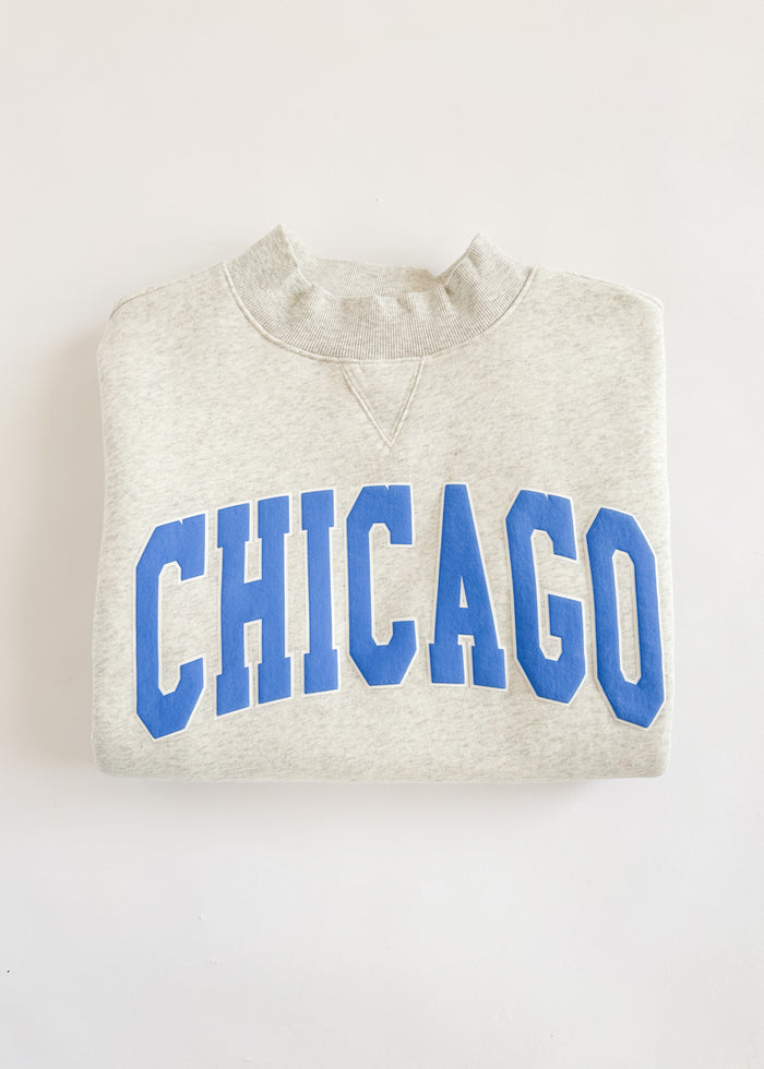 Chicago Mock Neck Sweatshirt - Heather Grey & Blue