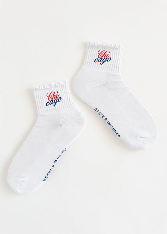 Chicago Stacked Script Ruffle Sock