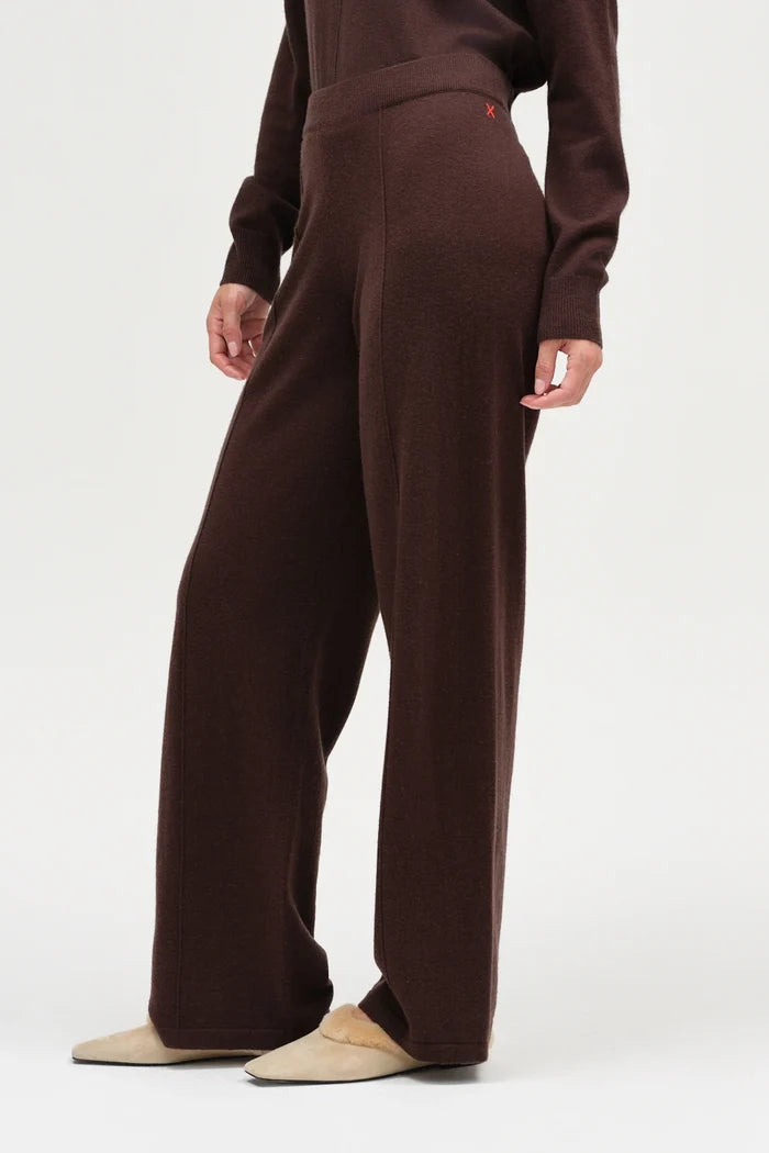 Chocolate Wool-Cashmere Wide-Leg Track Pants