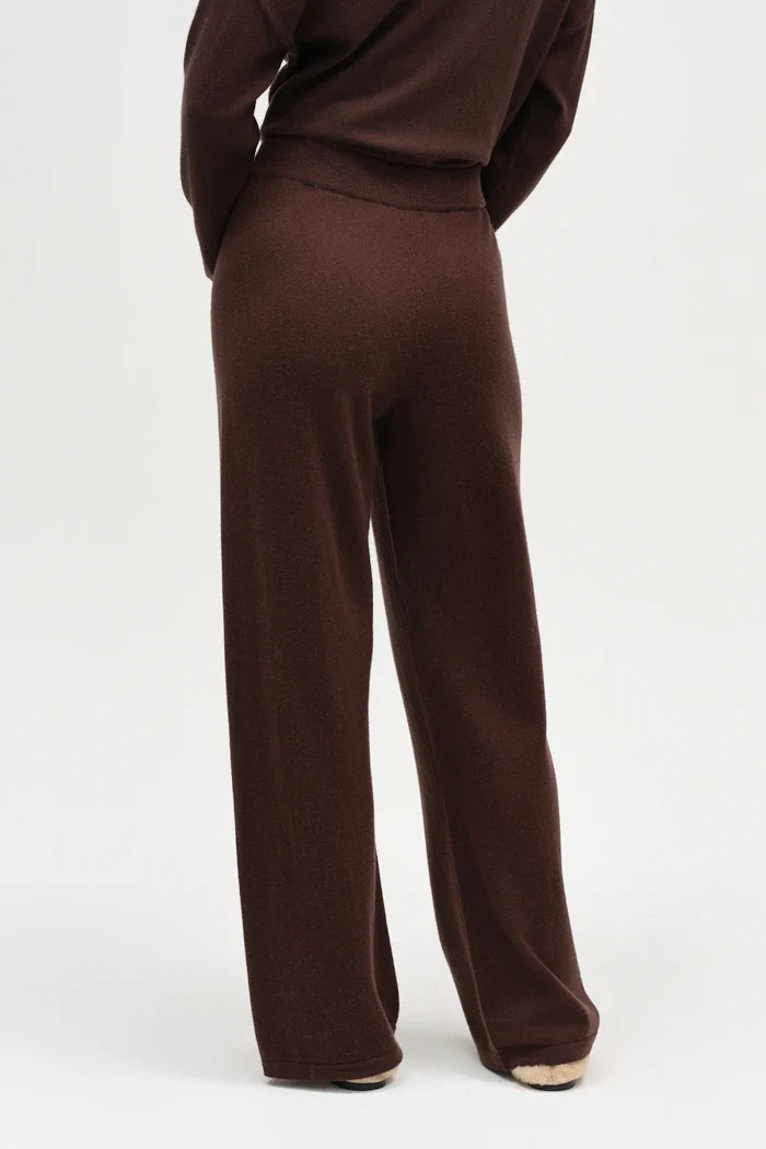 Chocolate Wool-Cashmere Wide-Leg Track Pants