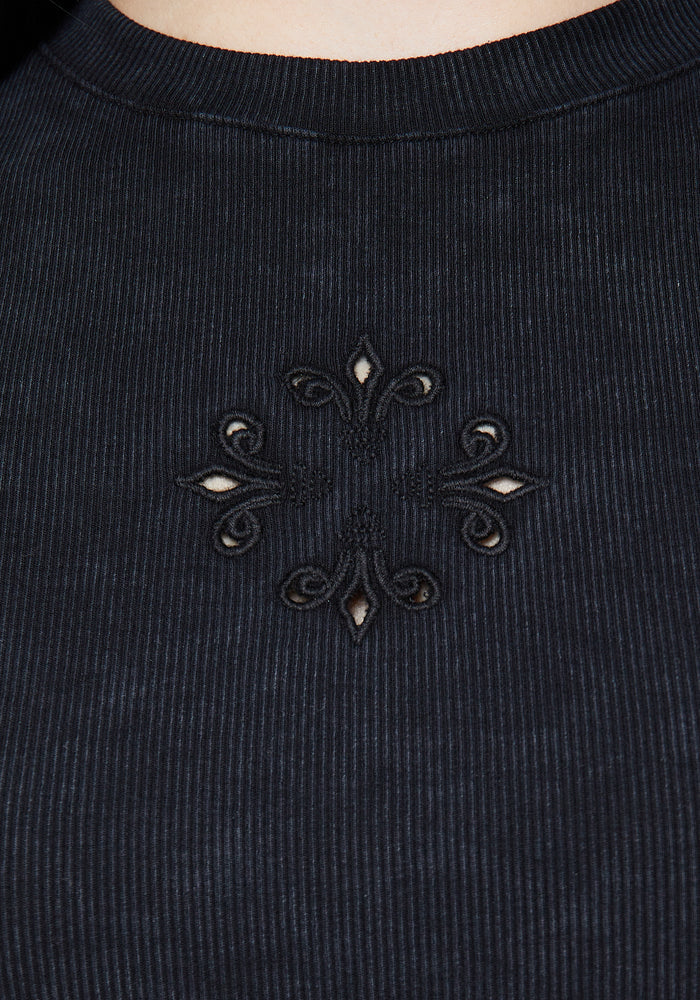 Christina Cotton Cut Out Detail Washed T-Shirt