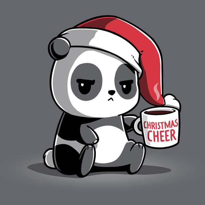 Classic Cotton T-shirt_TeeTurtle Christmas Cheer charcoal gray t-shirt featuring a panda wearing a Santa hat and holding a mug.