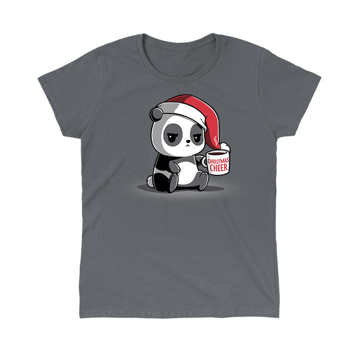 Classic Cotton T-shirt_TeeTurtle Christmas Cheer charcoal gray t-shirt featuring a panda wearing a Santa hat and holding a mug.