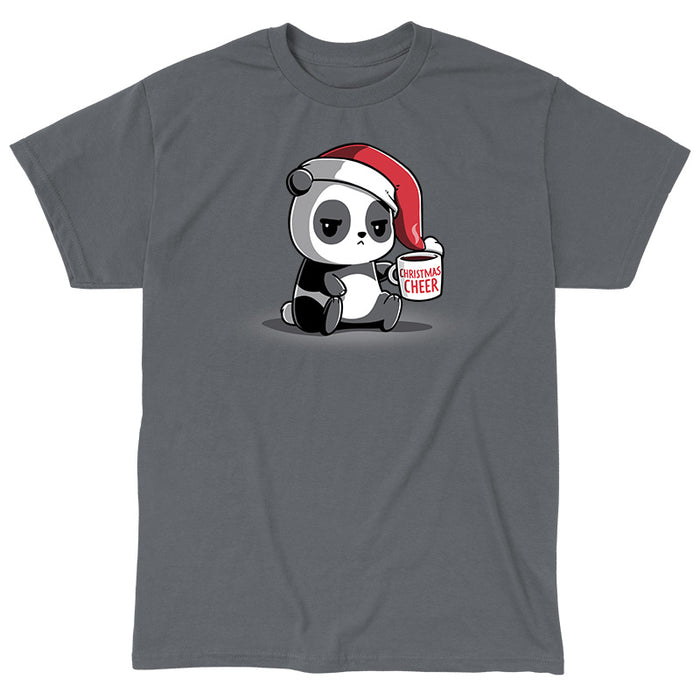 Classic Cotton T-shirt_TeeTurtle Christmas Cheer charcoal gray t-shirt featuring a panda wearing a Santa hat and holding a mug.