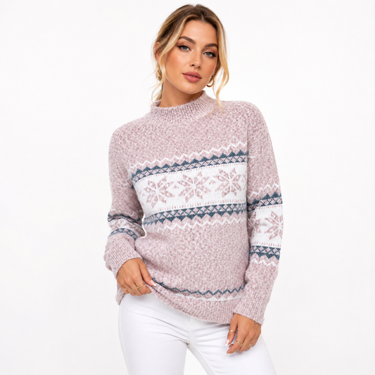 Cozy knitted sweater for women with winter pattern